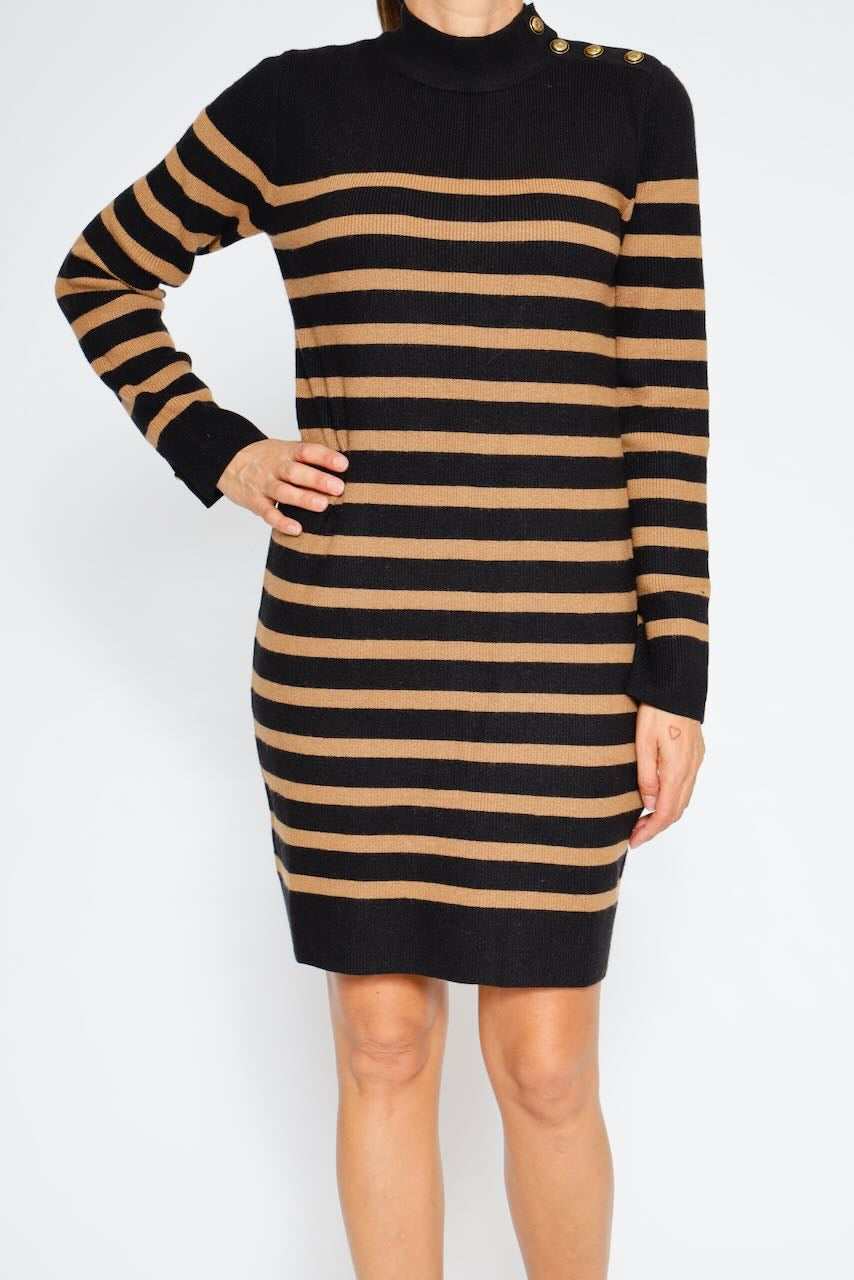 VESTIDO RELIANE STRIPES-NEGRO/CAMEL